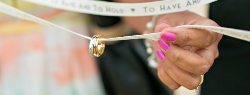 Two rings on ribbon
